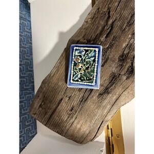 Handcrafted Ceramic Floral Relief Art Tile Blue Green pin